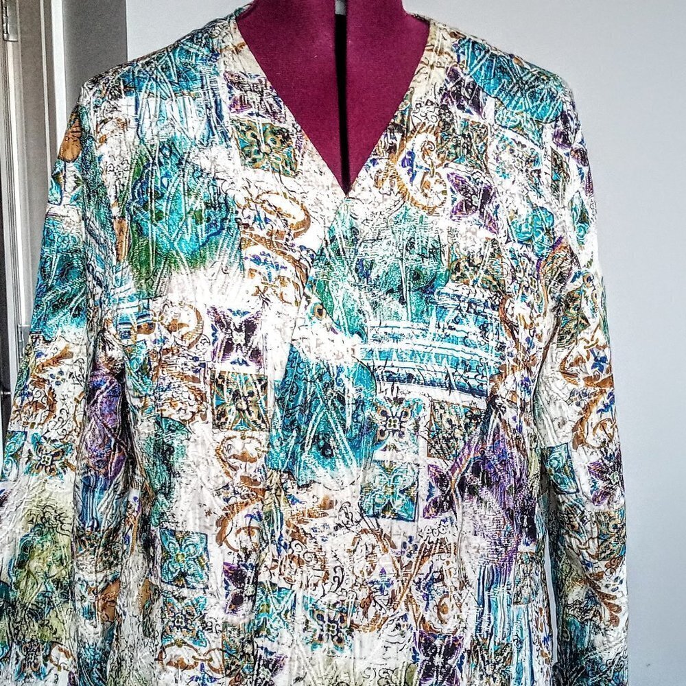 Chico's Multi-Color Open Front Silk & Wool Jacket